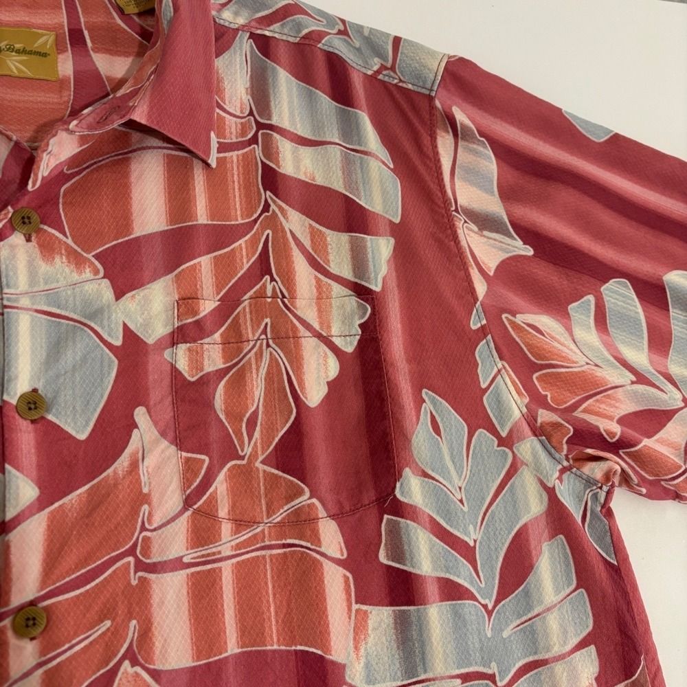 Tommy Bahama Silk Button Up Shirt Mens XL Red Coral Hawaiian Tropical Leaf - Picture 10 of 10